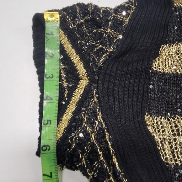 Black Gold Knit Top Metallic Sparkling Open Top Blouse- preloved - Picture 11 of 13